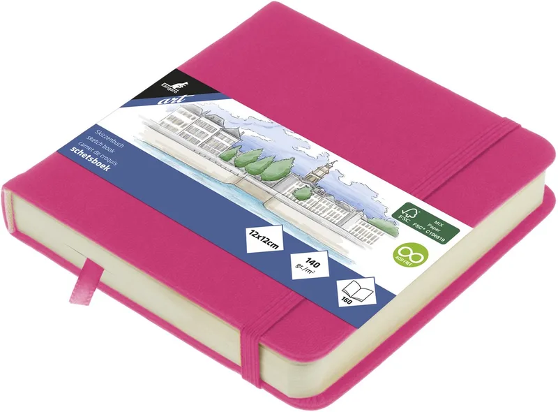 schetsboek - 12x12cm - met elastiek en lint van Kangaro in Hot Pink – productfoto