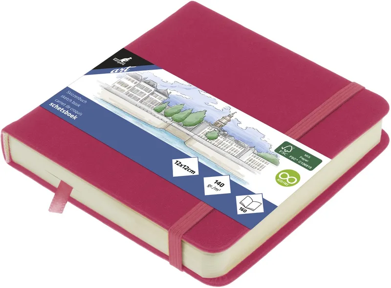 schetsboek - 12x12cm - met elastiek en lint van Kangaro in Ruby – productfoto