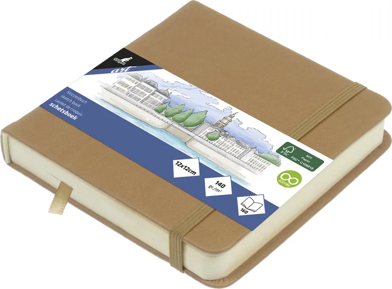schetsboek - 12x12cm - PU-hardcover - met elastiek en leeslint de Kangaro en Taupe – photo produit