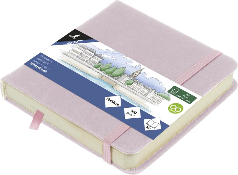 schetsboek - 12x12cm - PU hardcover - met elastiek en lint - 140g papier - 160 pagina's von Kangaro in Lila – Produktfoto