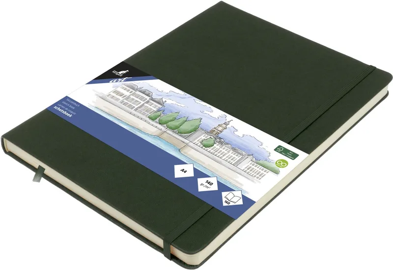 schetsboek A4 - forest green - hardcover kaft - met elastiek en lint van Kangaro in Forest green A4 – productfoto