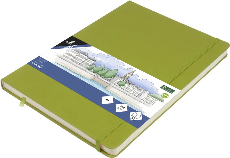 schetsboek A4 - green - hardcover kaft - met elastiek en lint van Kangaro in Lime – productfoto