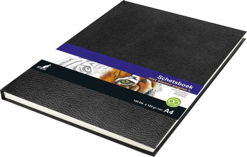 schetsboek A4 - hardcover - 140 blanco pagina's - 120 grams papier - schetsblok van Kangaro in Zwart – productfoto