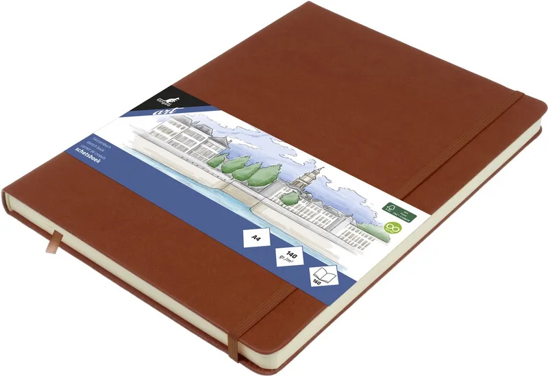 schetsboek A4 - hardcover kaft - met elastiek en lint van Kangaro in Cognac – productfoto
