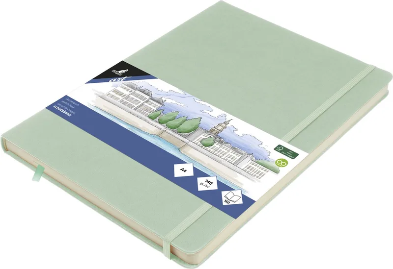 schetsboek - A4 - PU hardcover - met elastiek en lint van Kangaro in Mint – productfoto