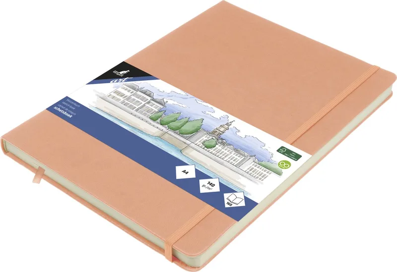 schetsboek - A4 - PU hardcover - met elastiek en lint van Kangaro in Oudroze – productfoto