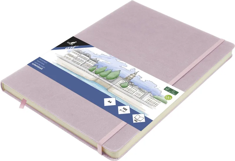 schetsboek - A4 - PU hardcover - met elastiek en lint van Kangaro in Paars – productfoto