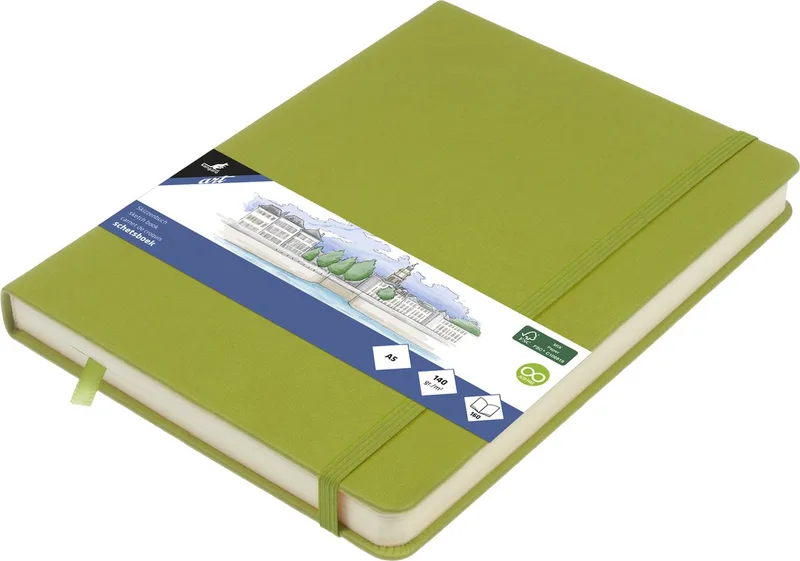 schetsboek - A5 - green - PU-hardcover - met elastiek en leeslint von Kangaro in Lime – Produktfoto