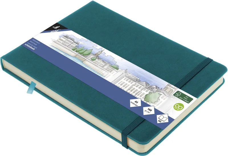 schetsboek - A5 landscape - dark turquoise - met elastiek en lint van Kangaro in Dark turquoise A5 landscape – productfoto