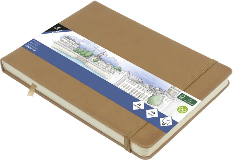 schetsboek A5 landscape - hardcover kaft - met elastiek en lint by Kangaro in Taupe – product photo
