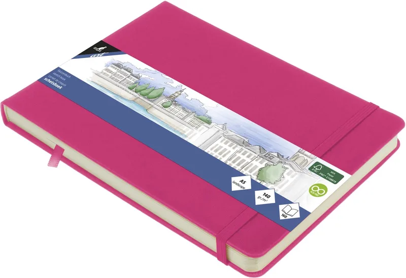 schetsboek - A5 landscape - met elastiek en lint van Kangaro in Hot Pink – productfoto