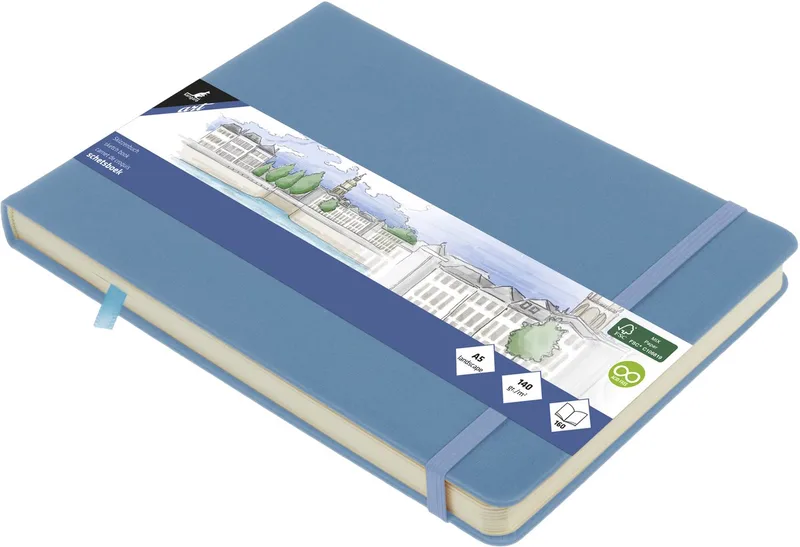 schetsboek - A5 landscape - met elastiek en lint von Kangaro in Sky Blue – Produktfoto