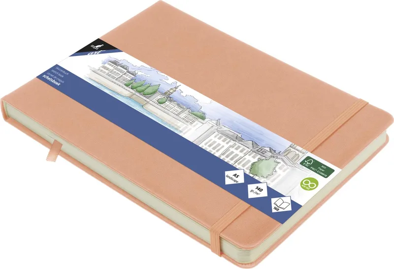 schetsboek - A5 landscape - PU hardcover - met elastiek en lint by Kangaro in Oudroze – product photo