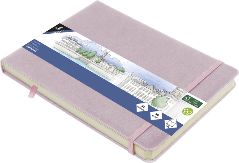 schetsboek - A5 landscape - PU hardcover - met elastiek en lint by Kangaro in Purple – product photo