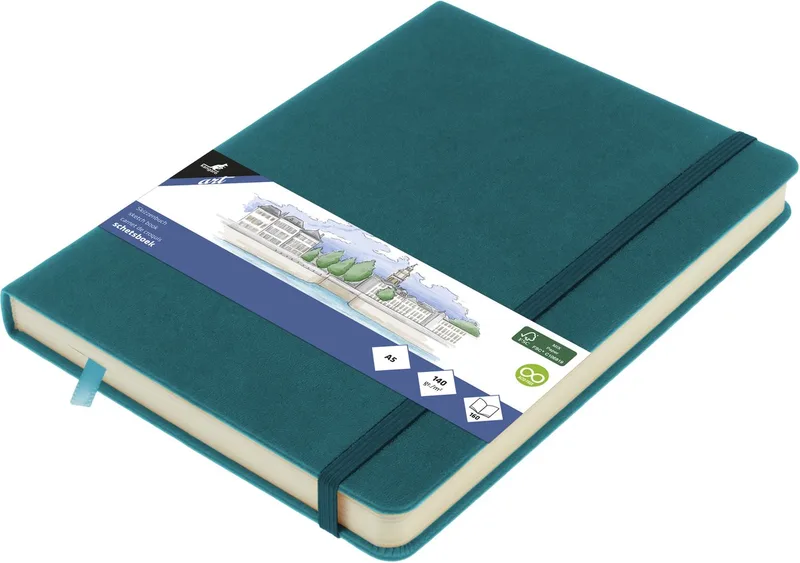 schetsboek - A5 - met elastiek en lint van Kangaro in Dark turquoise – productfoto