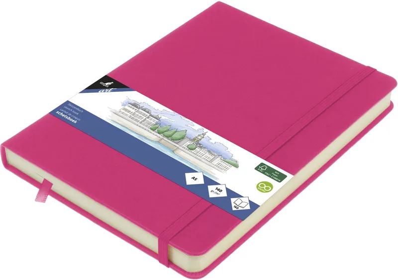 schetsboek - A5 - met elastiek en lint van Kangaro in Hot Pink – productfoto