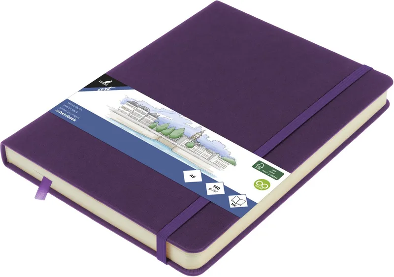 schetsboek - A5 - met elastiek en lint van Kangaro in Purple heart – productfoto