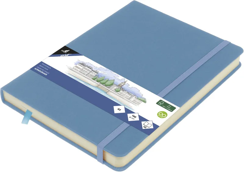 schetsboek - A5 - met elastiek en lint van Kangaro in Sky Blue – productfoto