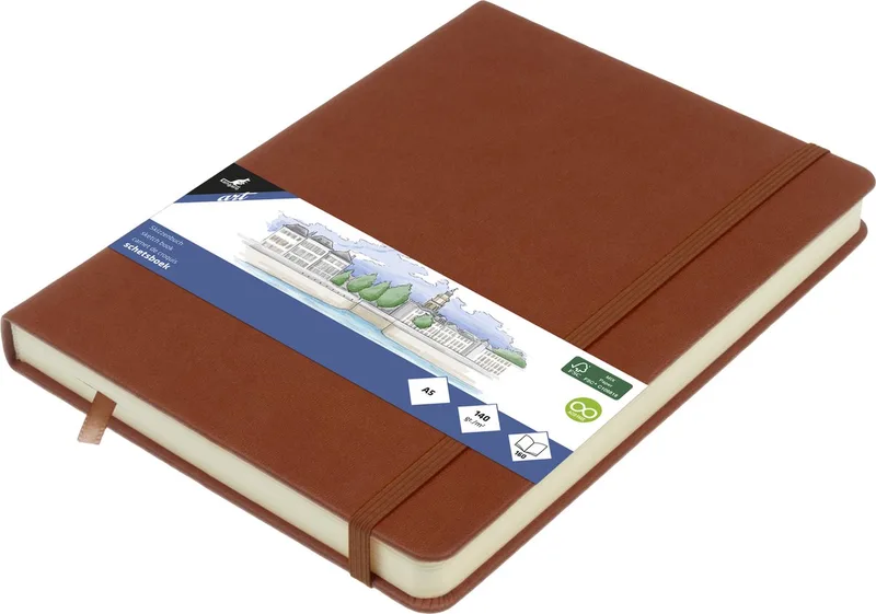 schetsboek - A5 - PU-hardcover - met elastiek en leeslint by Kangaro in Cognac – product photo