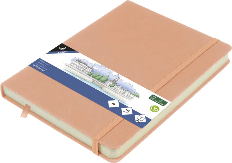 schetsboek A5 - PU hardcover - met elastiek en lint - schetsblok - schetsboeken van Kangaro in Oudroze – productfoto