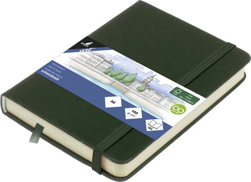 schetsboek - A6 - forest green - PU-hardcover - met elastiek en leeslint by Kangaro in Forest green A6 – product photo