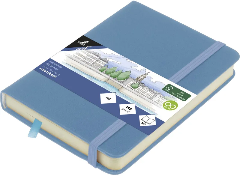 schetsboek - A6 - met elastiek en lint van Kangaro in Sky blue – productfoto