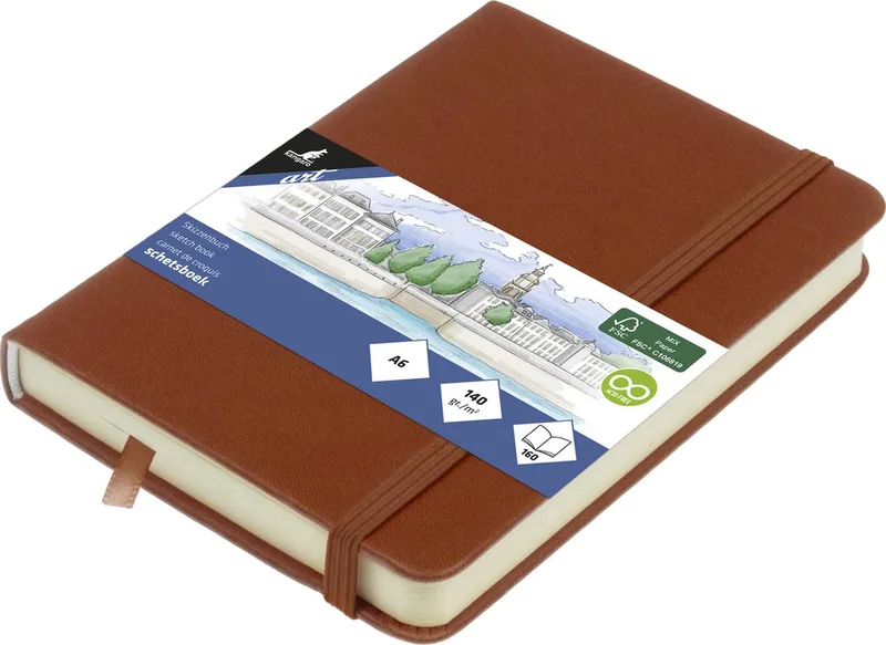 schetsboek - A6 - PU-hardcover - met elastiek en leeslint by Kangaro in Cognac – product photo