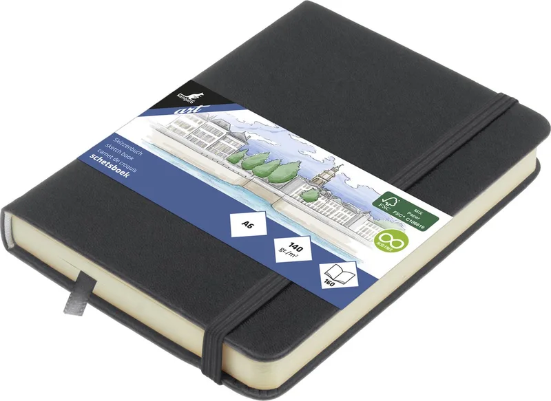 schetsboek - A6 - PU-hardcover - met elastiek en leeslint de Kangaro en Cold grey – photo produit