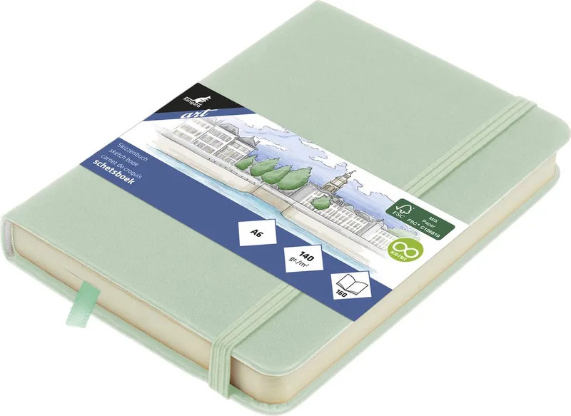 schetsboek A6 - PU hardcover - met elastiek en lint - schetsblok - schetsboeken by Kangaro in Mint – product photo