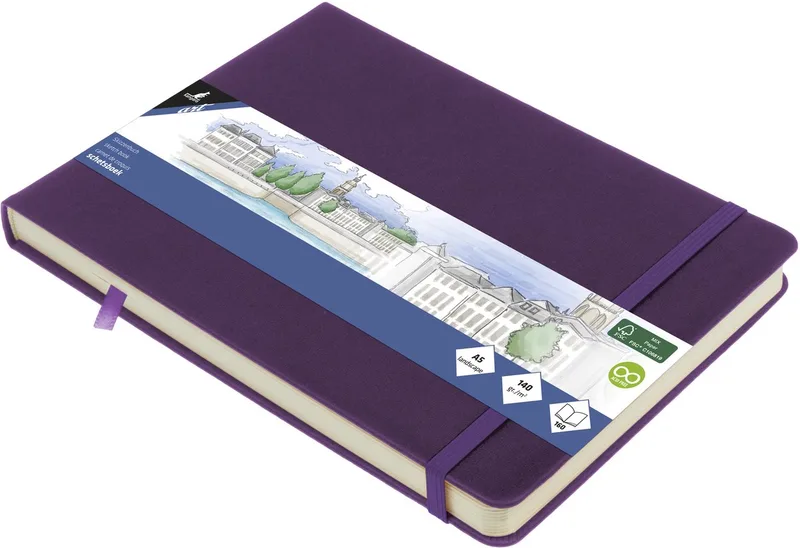 schetsboek - formaat A5 landscape - met elastiek en lint de Kangaro en Purple Heart – photo produit