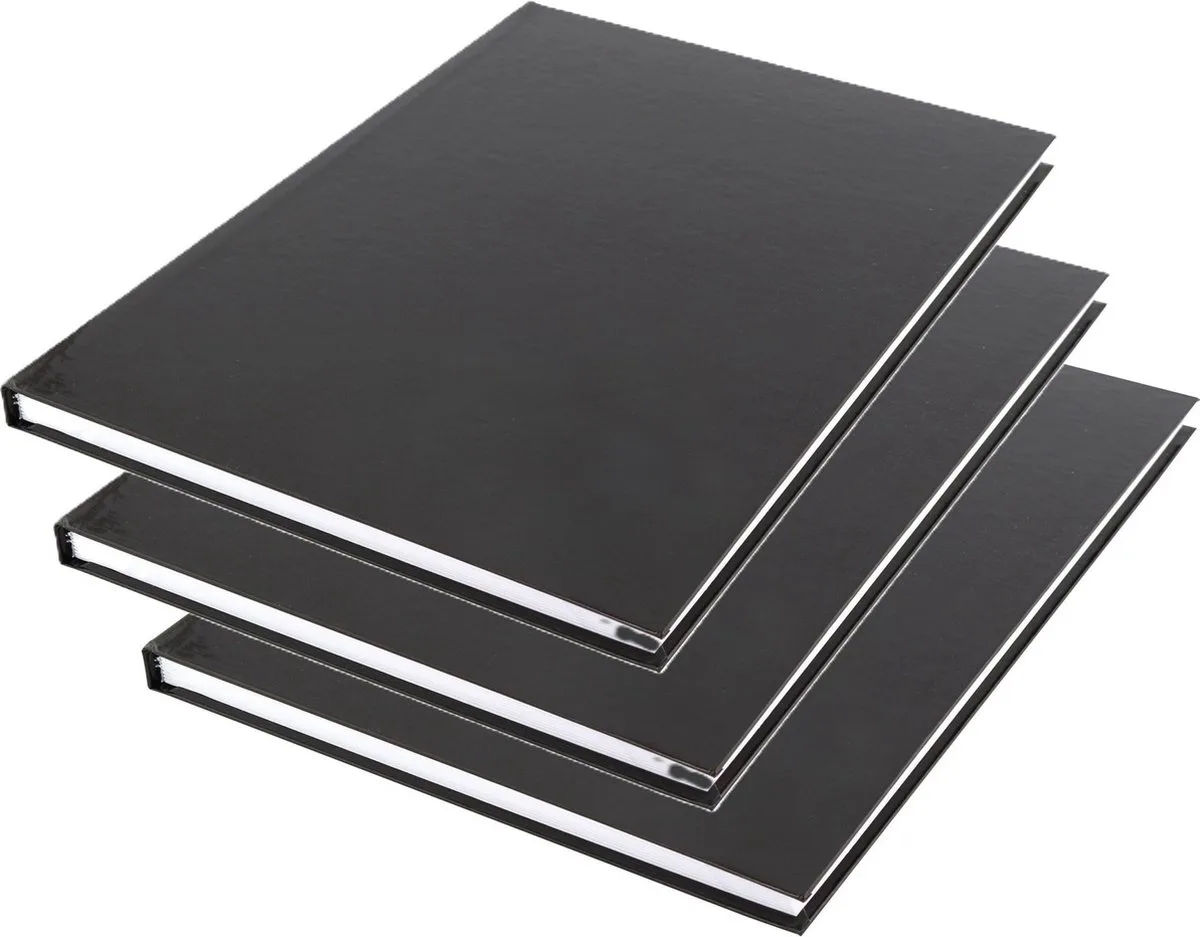 Schoolschriften - 3x - A4 - 80 pagina's - harde kaft - gelinieerd - notitieboek van Kangaro in Zwart – productfoto