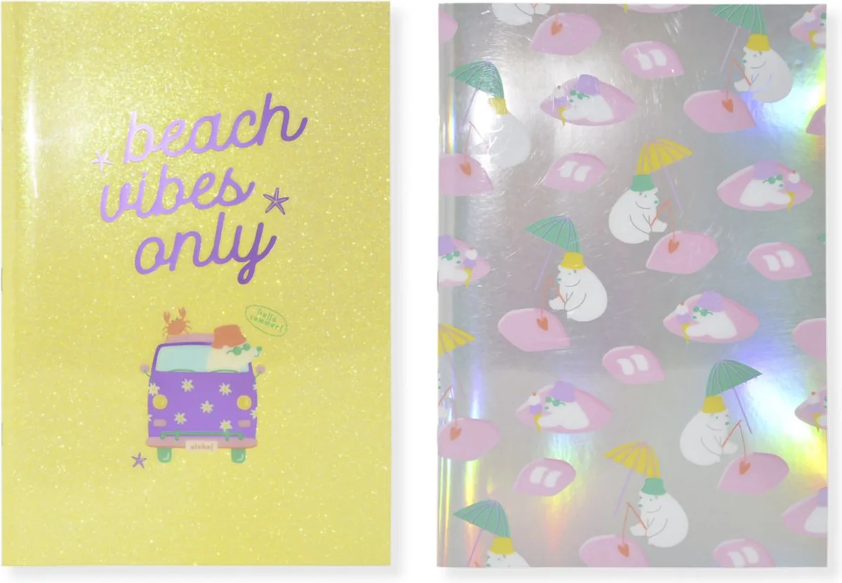 schrift - Beach Happy - A4 - lijn - 2 stuks - PP omslag by Kangaro in Silver – product photo