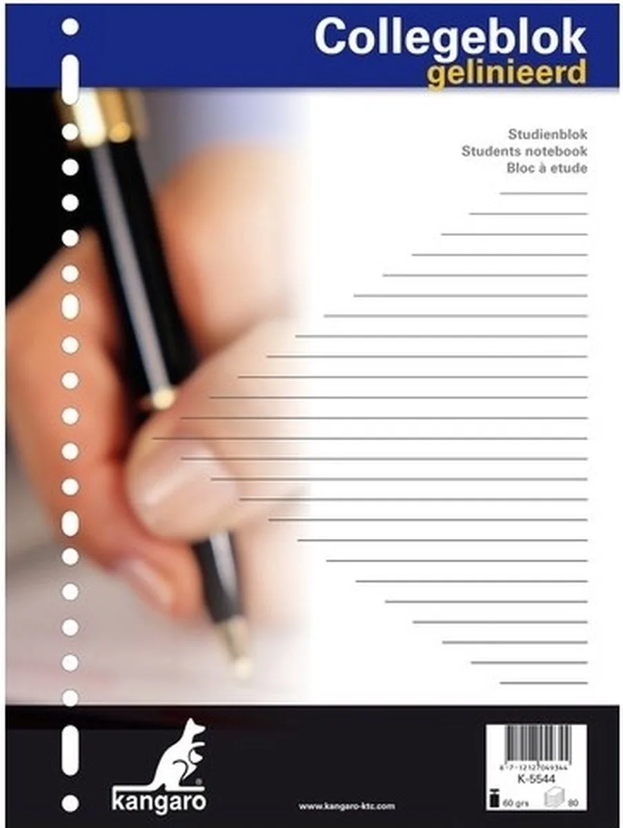 Schrijfblok | A4 fra Kangaro i Hvid, Gelinieerd – produktbillede