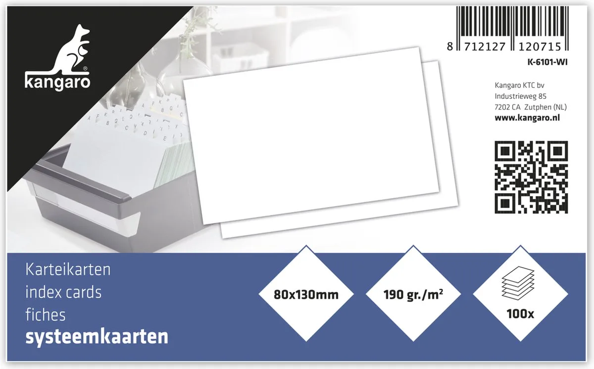 systeemkaart - 80x130mm - blanco - 190 grams - pak a 100 vel von Kangaro in Wit blanco 80 × 130 mm – Produktfoto