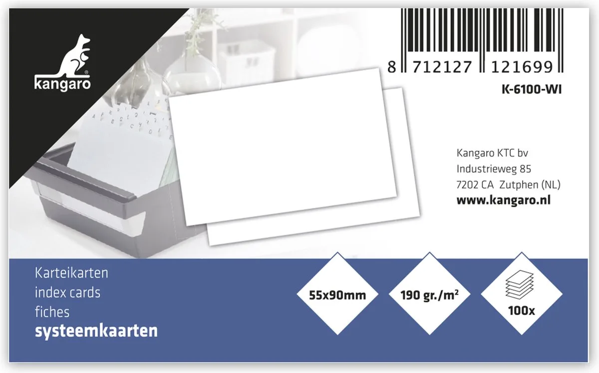 systeemkaarten - 55x90mm - blanco - 190 grams - pak a 100 vel de Kangaro en Blanc – photo produit