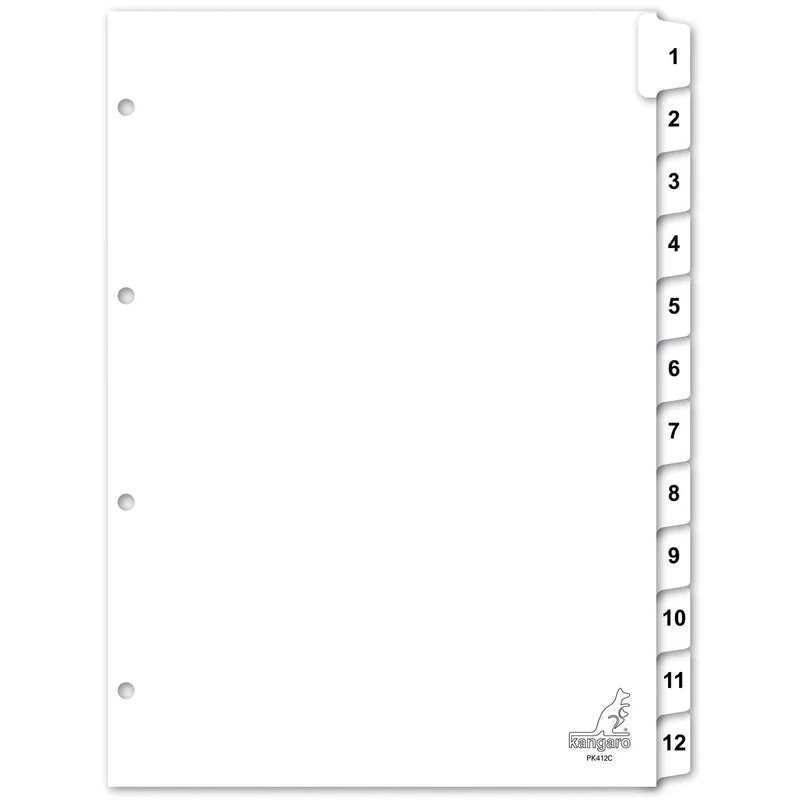 Tabblad kangaro 4r pk412c nr 1 12 wit karton | 18 stuks by Kangaro – product photo