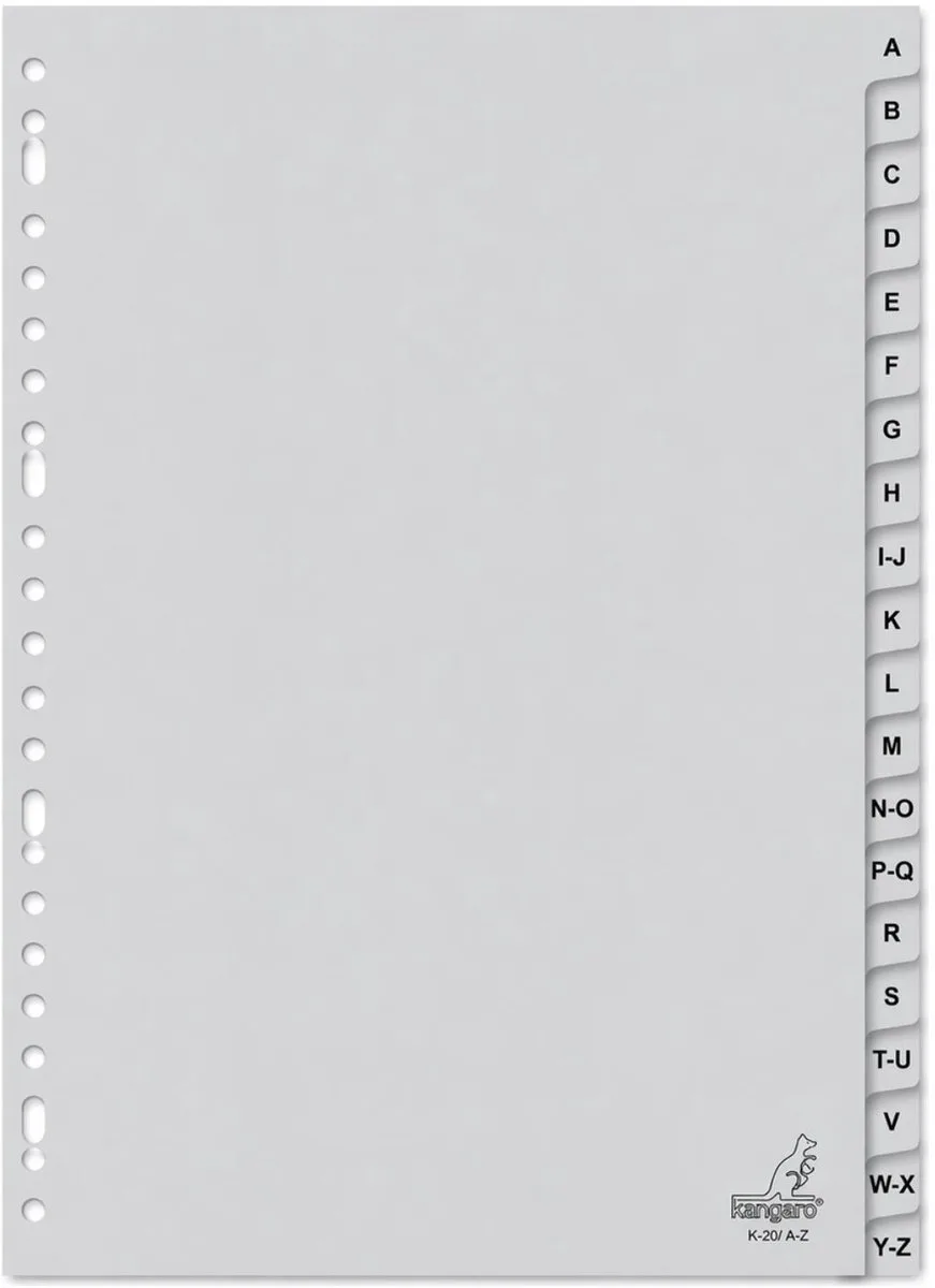 Tabbladen A-Z alfabetisch - A4 formaat - 23 gaats/rings de Kangaro en Gris – photo produit