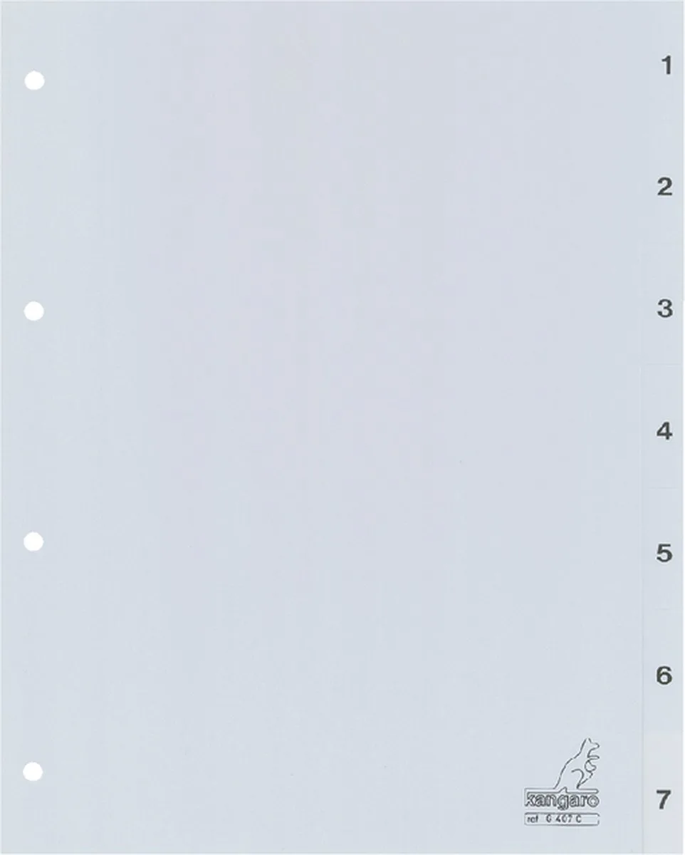 tabbladen - A4 - 7-delig met cijfers - PP 120 micron - 4-gaats de Kangaro en Gris – photo produit