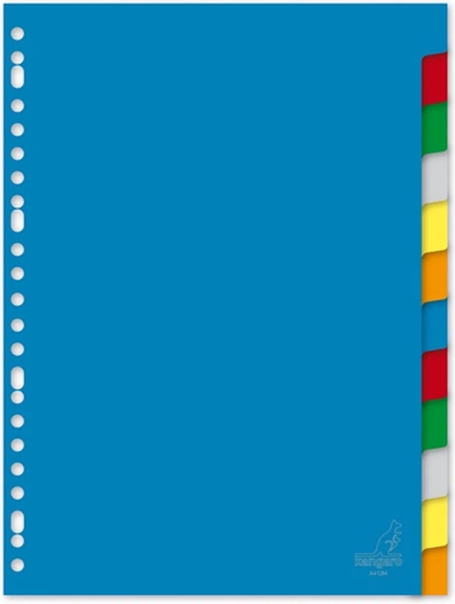 tabbladen - A4 - blanco - 12-delig - PP - 23-gaats de Kangaro en Assorti – photo produit