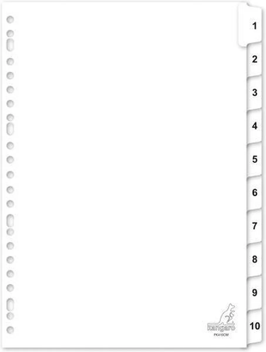 tabbladen - A4 - karton - 190 grams - 23-gaats - 10-delig cijfers - PK410CM fra Kangaro i Hvid – produktbillede