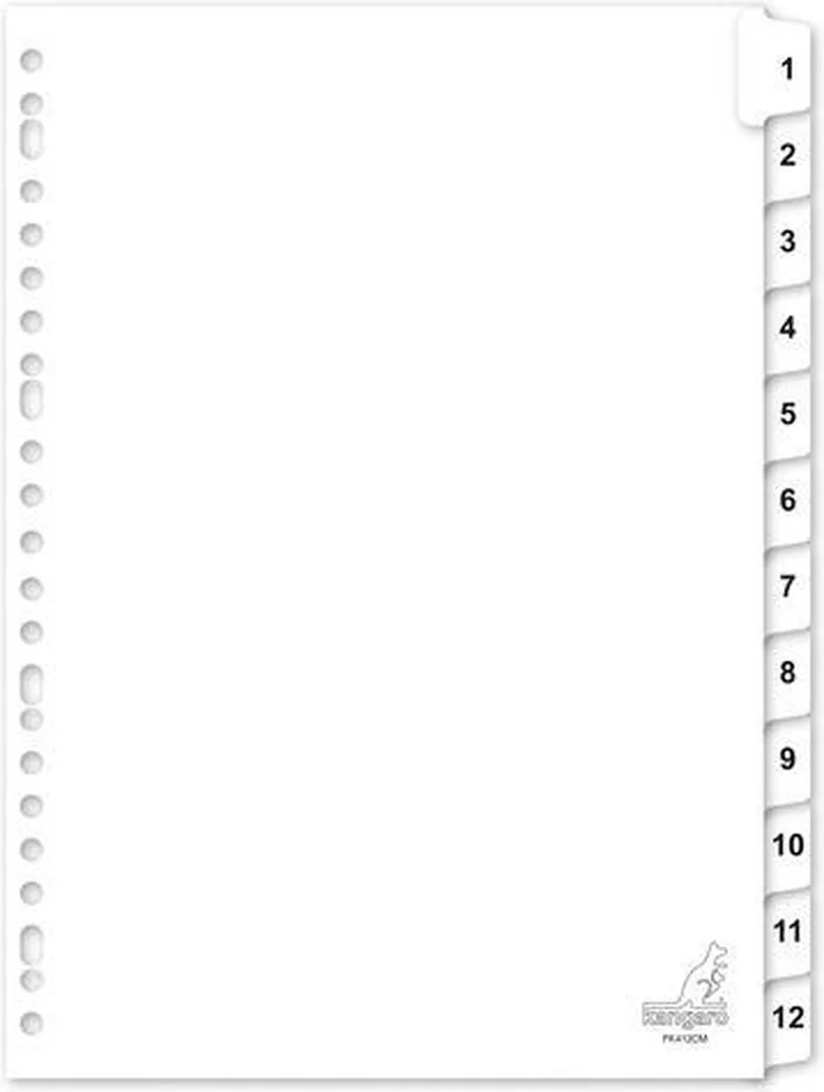 tabbladen - A4 - karton - 190 grams - 23-gaats - cijfers 1 t/m 12 de Kangaro en Blanc – photo produit