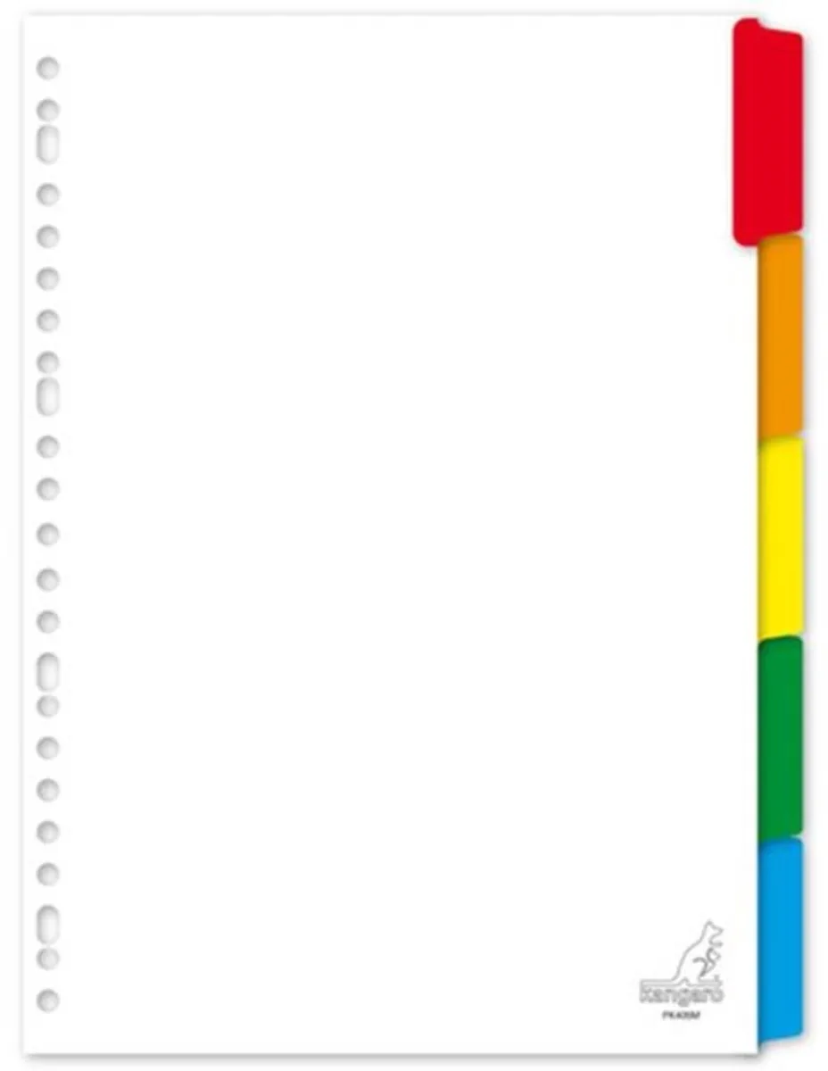tabbladen - A4 - karton - 190 grams - 23-gaats - gekleurde tabs - 5-delig - PK405M de Kangaro en Blanc – photo produit