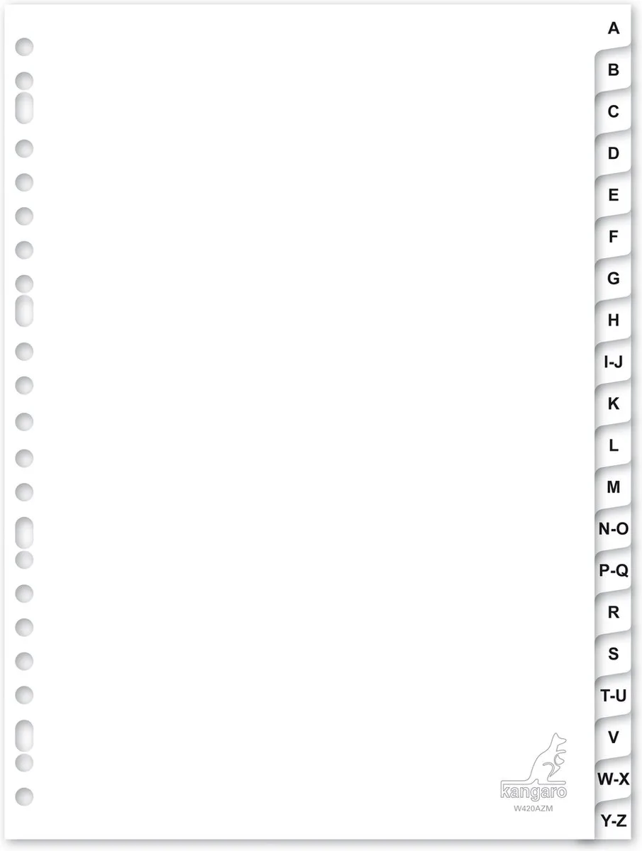 tabbladen - A4 - PP 120 micron - 23-gaats - 20-delig letters A-Z de Kangaro en Blanc – photo produit