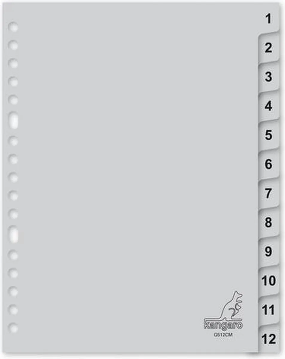 tabbladen - A5 - PP 120 micron - 17-gaats - 12-delig cijfers de Kangaro en Gris – photo produit