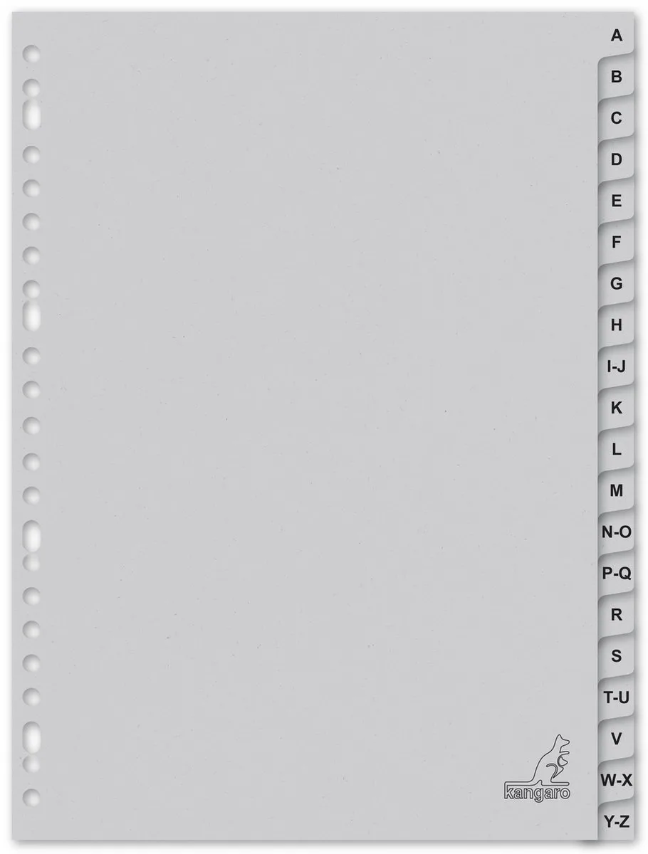 tabbladen letters - A4 - 20-delig - ECO karton 180 grams - 23-gaats de Kangaro en Grijs karton alfabet 20-delig 23-gaats – photo produit