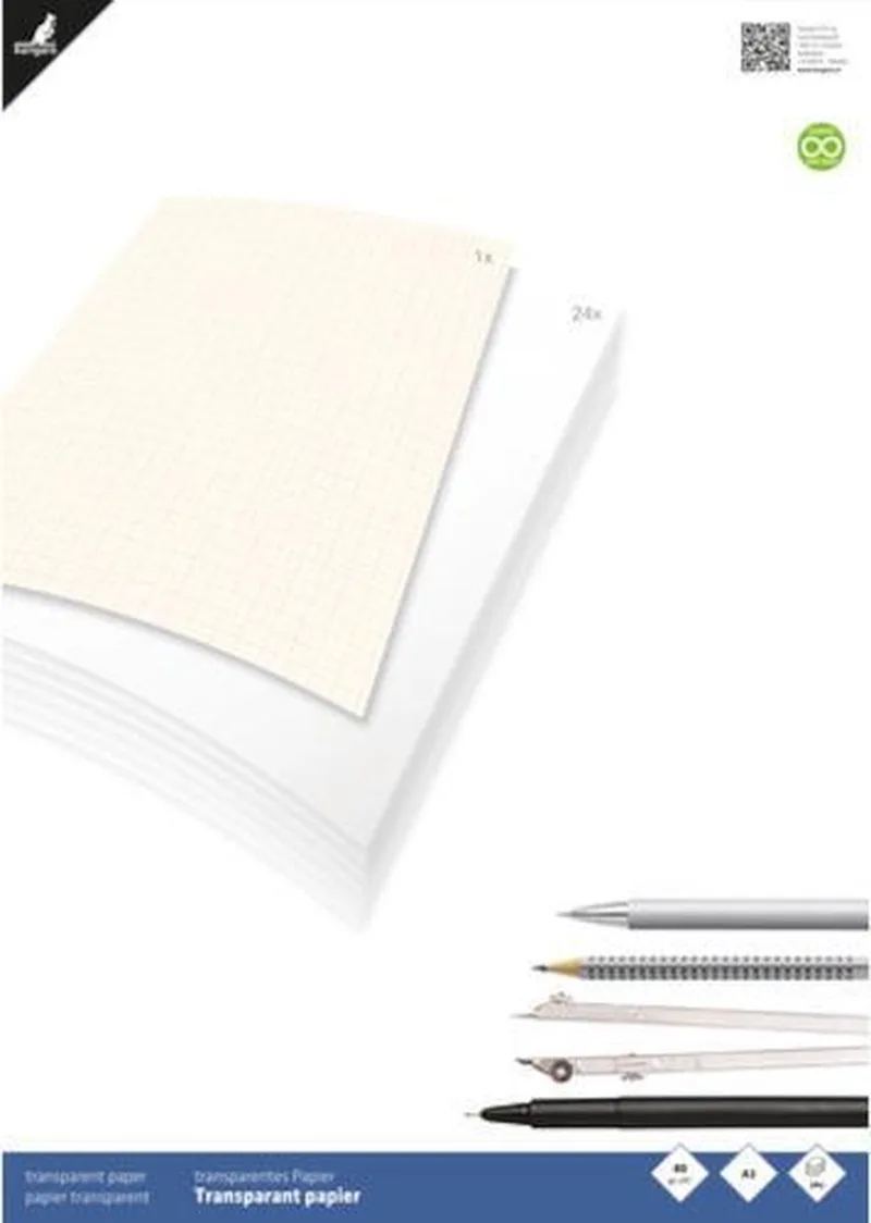 tekenblok - A4 - 80 grams - 24 vel - met vel mm-papier van Kangaro in Transparant – productfoto