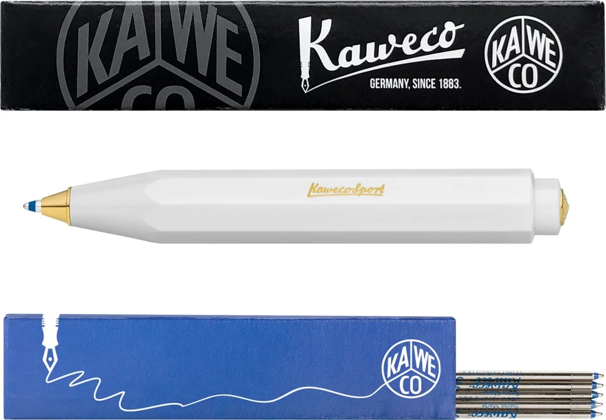 Balpen - Classic Sport - Met doosje Balpenvullingen MEDIUM Blauw fra Kaweco i Hvid – produktbillede