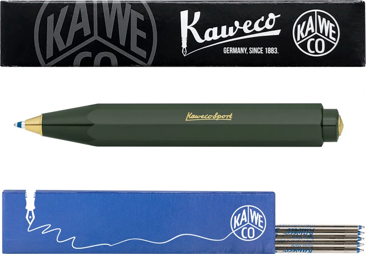 Balpen - Classic Sport - Met doosje Balpenvullingen MEDIUM Blauw fra Kaweco i Grøn – produktbillede