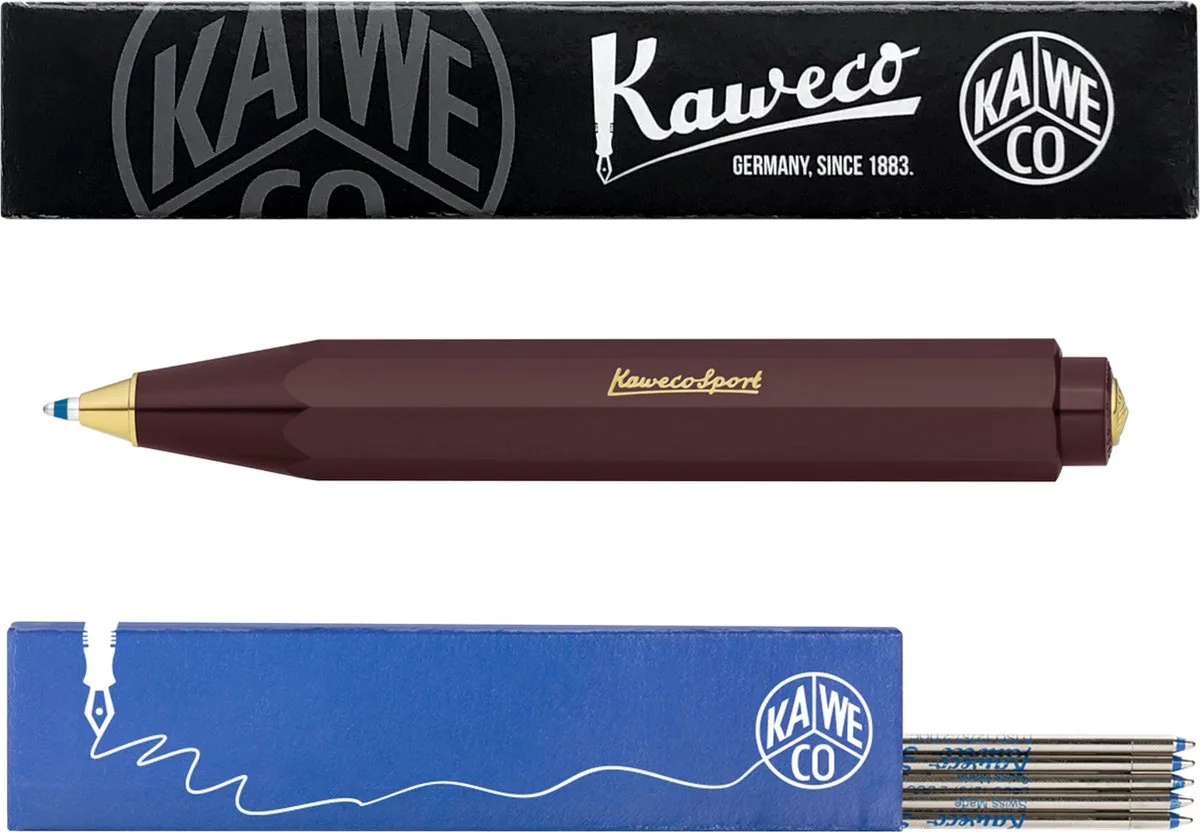 Balpen - Classic Sport - Met doosje Balpenvullingen MEDIUM Blauw fra Kaweco i Burgundy – produktbillede