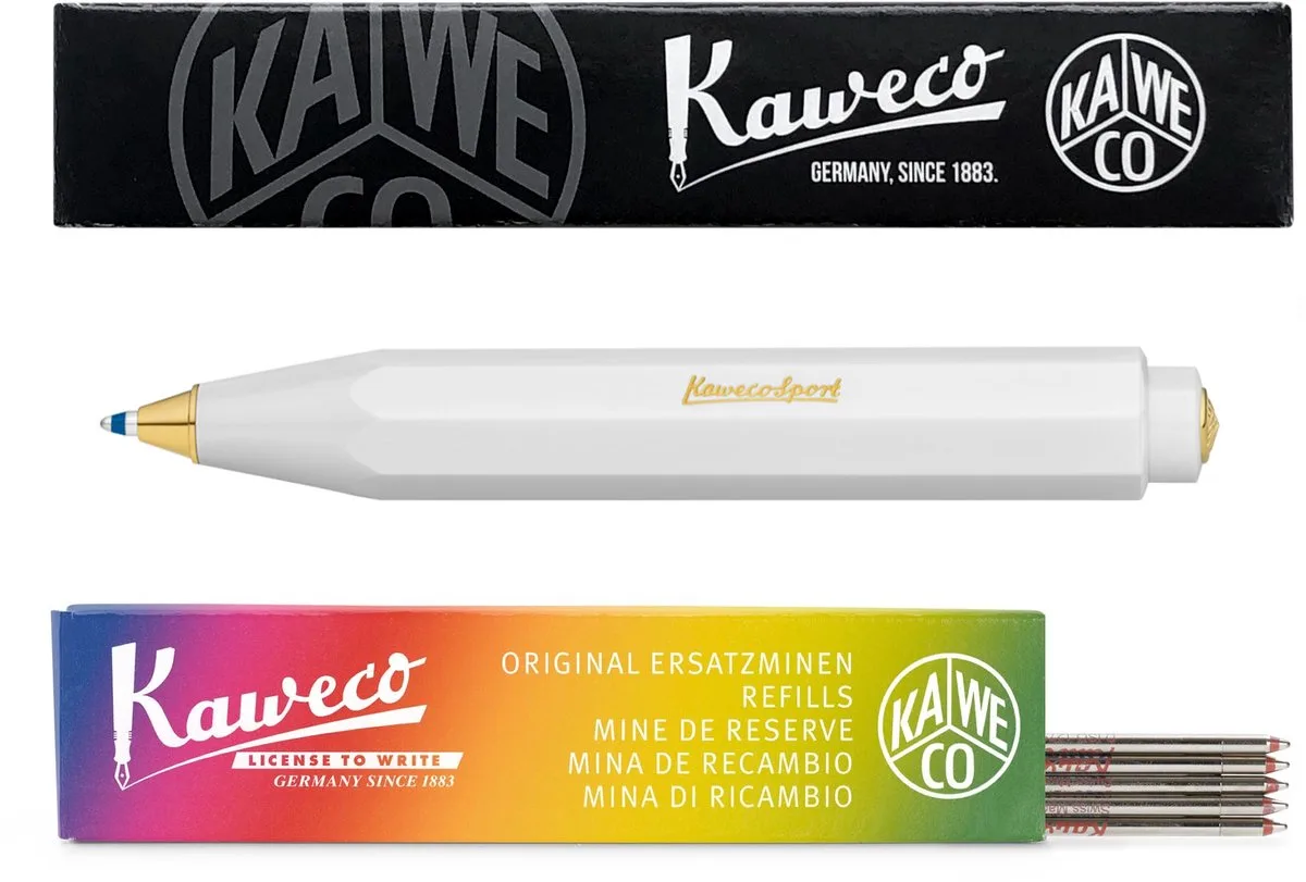 Balpen - Classic Sport - Met doosje Balpenvullingen MEDIUM ROOD fra Kaweco i Hvid – produktbillede